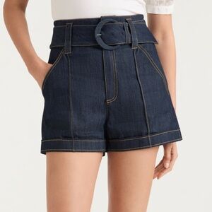 Cinq A Sept Aldi Denim Belted Mid Rise Pintuck Trouser Dark Shorts Size 6 $295